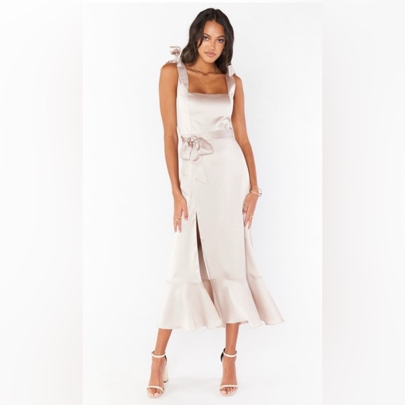 SHOW ME YOUR MUMU Claire Midi Dress Show Me The Ring Luxe Satin Bridesmaid NWT - Picture 1 of 7